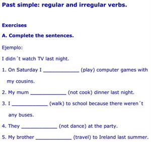 ejercicios con verbos irregulares